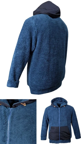 Erkek Büyük Beden Battal Boy 105 Kilo - 134 Kilo Arası İçin Uygun Kapüşonlu Peluş Sweat Mont - 7