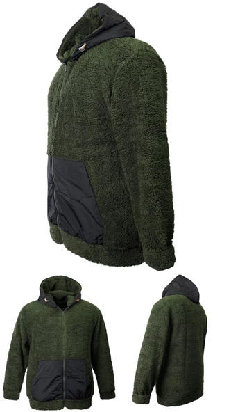 Erkek Büyük Beden Battal Boy 105 Kilo - 134 Kilo Arası İçin Uygun Kapüşonlu Peluş Sweat Mont - 6