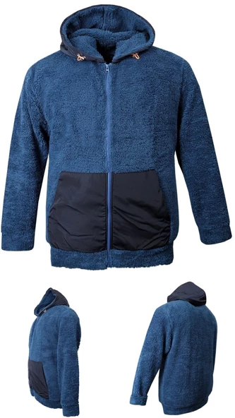 Erkek Büyük Beden Battal Boy 105 Kilo - 134 Kilo Arası İçin Uygun Kapüşonlu Peluş Sweat Mont