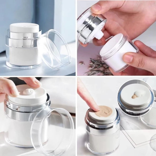 Periboia 50 ML Doldurulabilir Pompalı Vakumlu Krem Fondoten Sıvı Kozmetik Şişesi Akrilik