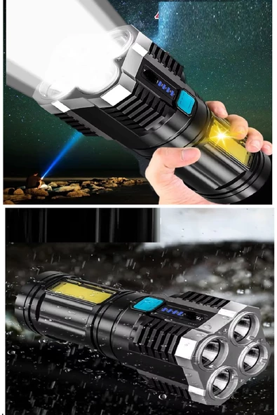 Periboia 4 Fonksiyonlu Cob LED El Feneri USB Şarjlı Su Geçirmez Lamba Yürüyüş Seyahat Acil Durum Işığı - 3