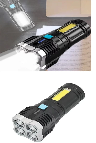Periboia 4 Fonksiyonlu Cob LED El Feneri USB Şarjlı Su Geçirmez Lamba Yürüyüş Seyahat Acil Durum Işığı