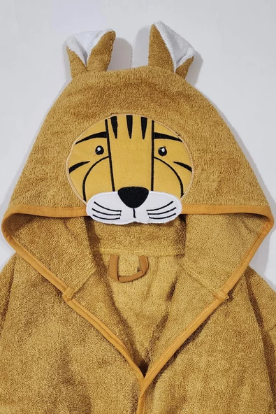 Kapüşonlu ve Figürlü Sevimli Pamuklu Çocuk Bornoz - 11