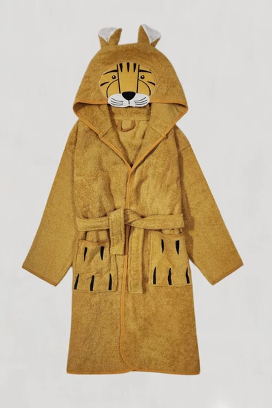 Kapüşonlu ve Figürlü Sevimli Pamuklu Çocuk Bornoz - 10