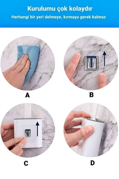 Beyaz Silikon Klozet Fırçası Banyo Tuvalet Wc Küvet Temizleme Fırçası Duvara Monte Seti - 6