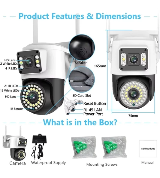 4MP Yoosee Çift Lens IP Kamera - WIFI Açık Otomatik İzleme, Su Geçirmez Kablosuz Güvenlik Ev Kamerası, Renkli Gece Görüş - 11