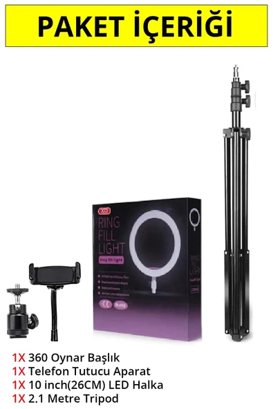 Anunnaki 10 İnç Ring Light Youtuber Tiktok Çekim Işıklı Telefon Tutucu Selfie Makyaj Işığı 2.1 M Tripod - 2