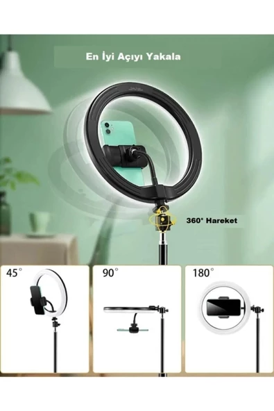 Anunnaki 10 İnç Ring Light Youtuber Tiktok Çekim Işıklı Telefon Tutucu Selfie Makyaj Işığı 2.1 M Tripod - 5