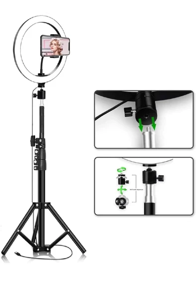 Anunnaki 10 İnç Ring Light Youtuber Tiktok Çekim Işıklı Telefon Tutucu Selfie Makyaj Işığı 2.1 M Tripod - 8