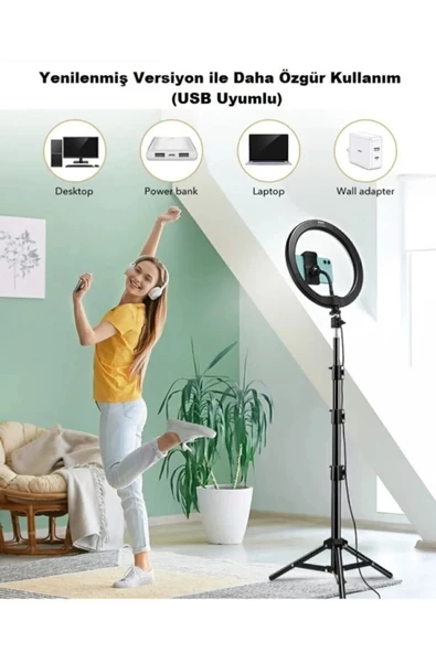 Anunnaki 10 İnç Ring Light Youtuber Tiktok Çekim Işıklı Telefon Tutucu Selfie Makyaj Işığı 2.1 M Tripod - 3