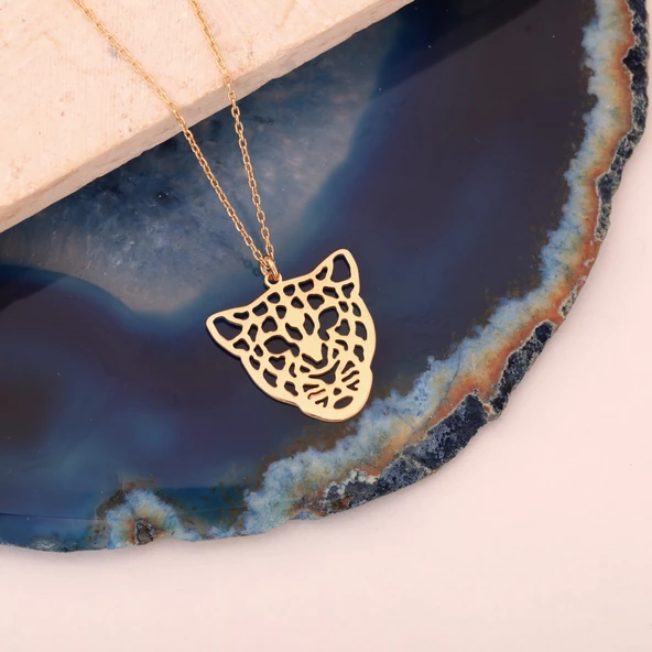 925 Ayar Altın Mikron Kaplama Leopar Tasarım Kolye - CN00376 - Resim 5