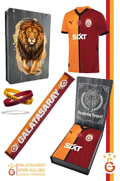 Galatasaray Orijinal 24/25 Parçalı Forma Spor Bileklik ve Gs Şal Set Aslan Baskılı Hediyelik Kutulu