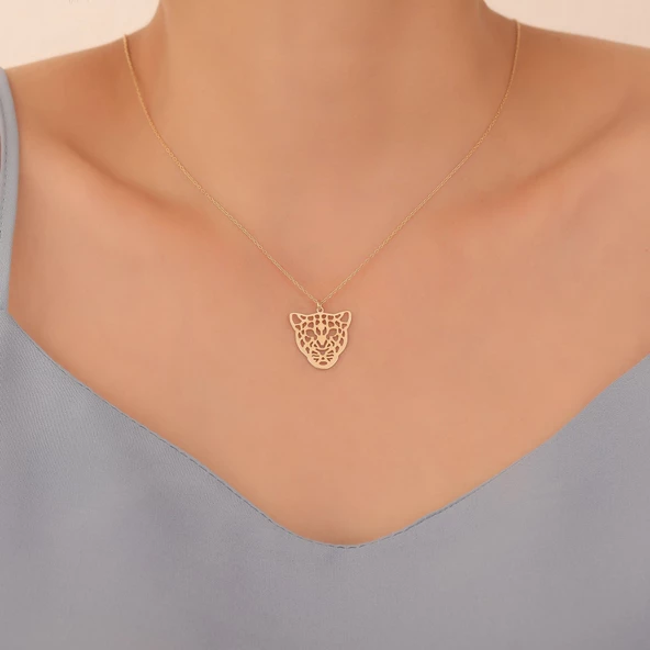 925 Ayar Altın Mikron Kaplama Leopar Tasarım Kolye - CN00376 - Resim 3