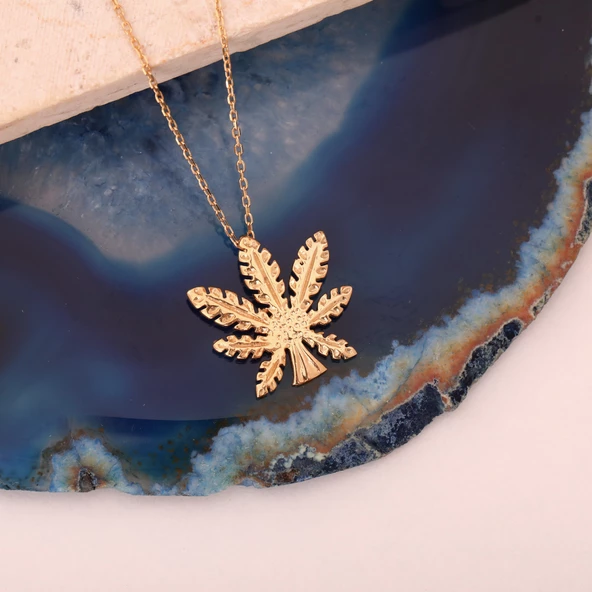 925 Ayar Altın Mikron Kaplama Gümüş Yaprak Kolye - CN00392 - Resim 4