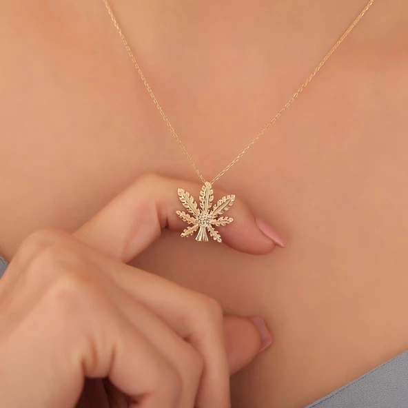 925 Ayar Altın Mikron Kaplama Gümüş Yaprak Kolye - CN00392 - Resim 2