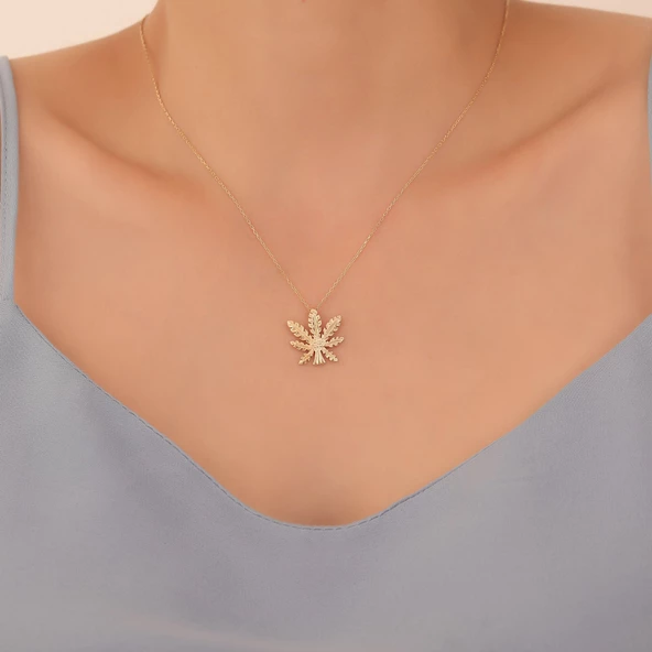 925 Ayar Altın Mikron Kaplama Gümüş Yaprak Kolye - CN00392 - Resim 3