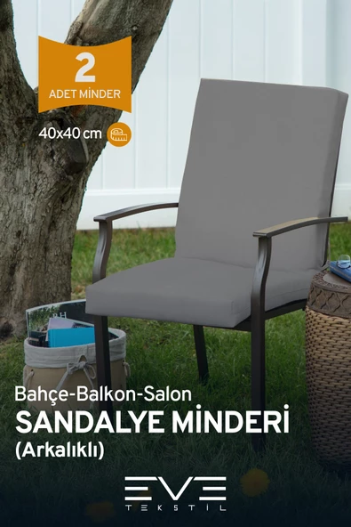 Bahçe - Salon - Balkon Arkalıklı Fermuarlı Bağlanabilir Yıkanabilir Sandalye Minderi 2 Adet