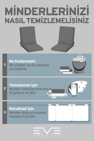 Bahçe - Salon - Balkon Arkalıklı Fermuarlı Bağlanabilir Yıkanabilir Sandalye Minderi 4 Adet - 6