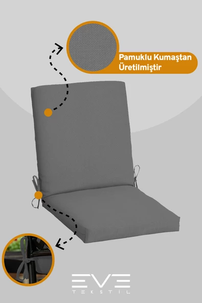 Bahçe - Salon - Balkon Arkalıklı Fermuarlı Bağlanabilir Yıkanabilir Sandalye Minderi 8 Adet - 2