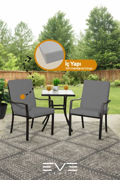 Bahçe - Salon - Balkon Arkalıklı Fermuarlı Bağlanabilir Yıkanabilir Sandalye Minderi 6 Adet - 5