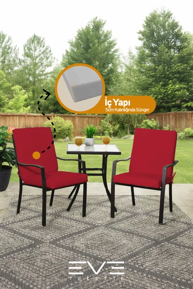Bahçe - Salon - Balkon Arkalıklı Fermuarlı Bağlanabilir Yıkanabilir Sandalye Minderi 6 Adet - 11
