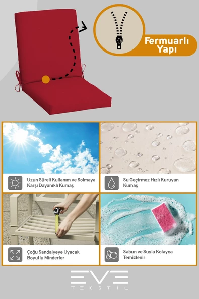 Bahçe - Salon - Balkon Arkalıklı Fermuarlı Bağlanabilir Yıkanabilir Sandalye Minderi 6 Adet - 10