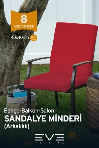 Bahçe - Salon - Balkon Arkalıklı Fermuarlı Bağlanabilir Yıkanabilir Sandalye Minderi 8 Adet - 7