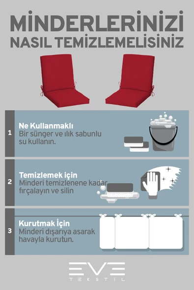 Bahçe - Salon - Balkon Arkalıklı Fermuarlı Bağlanabilir Yıkanabilir Sandalye Minderi 10 Adet - 12