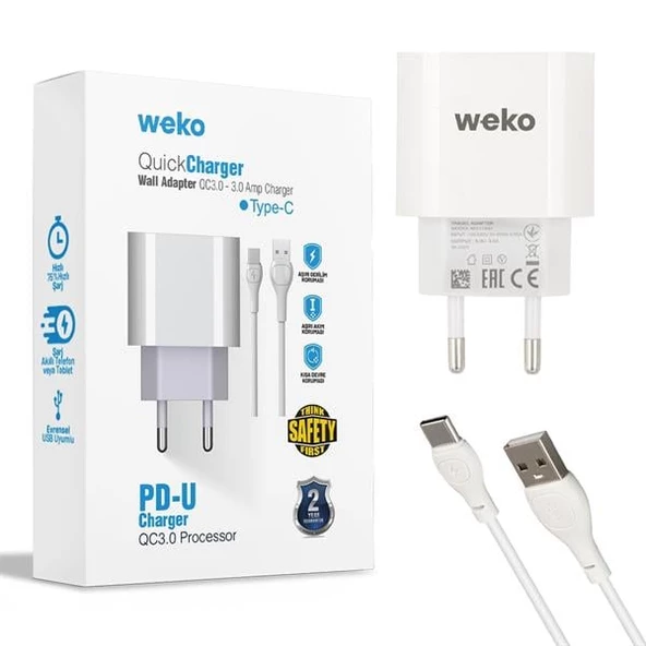 WEKO WK-21442 PDU QC 3.0 AMPER ŞARJ BAŞLIK ADAPTÖRÜ + TYPE-C KABLO (NO:1)