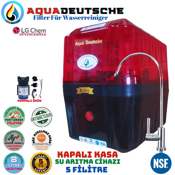 AQUA DEUTSCHE PREMIUM KIRMIZI-SİYAH POMPALI 8 LİTRE 5 FİLTRE 10 AŞAMA SU ARITMA CİHAZI