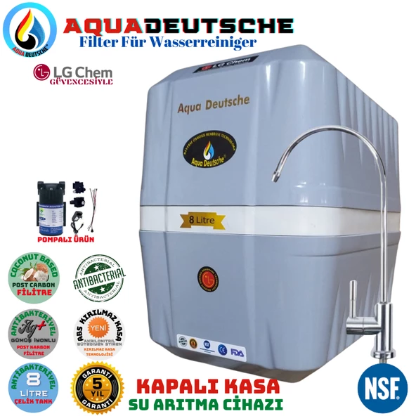AQUA DEUTSCHE PREMIUM GRİ BEYAZ POMPALI 8 LİTRE 5 FİLTRE 10 AŞAMA SU ARITMA CİHAZI - 1