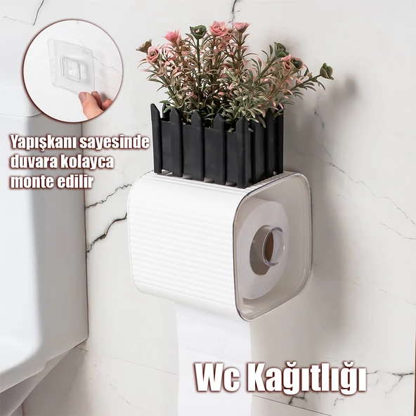 Porsima 2041 Yapışkanlı Banyo Tuvalet Kağıtlığı Wc Peçetelik Kağıtlık Tutucu Tuvalet Kağıt Organizeri Beyaz