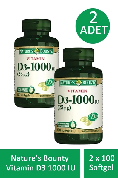 Nature's Bounty Vitamin D3 1000 IU 100 Softgel 2 ADET