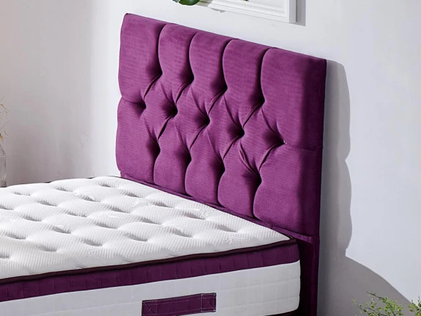 Niron Violet Baza ve Başlık Seti - 90x190 cm Tek Kişilik Sandıklı Mor Kumaş Baza ve Başlığı - 8