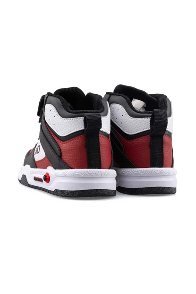 Ndrops 021-24 Deri Cırt Bantlı Erkek Çocuk Spor Bot Siyah Kırmızı - Resim 3