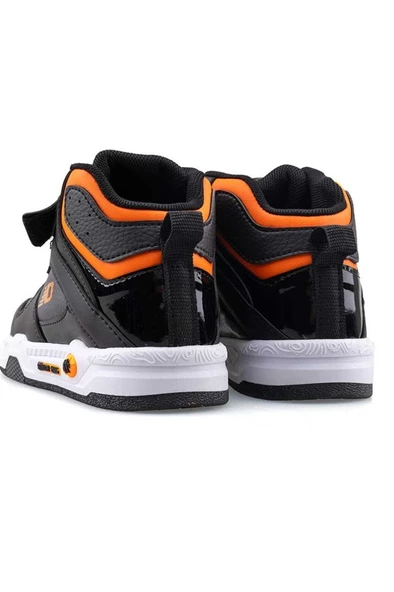 Ndrops 021-24 Deri Cırt Bantlı Erkek Çocuk Spor Bot Siyah Turuncu - 3