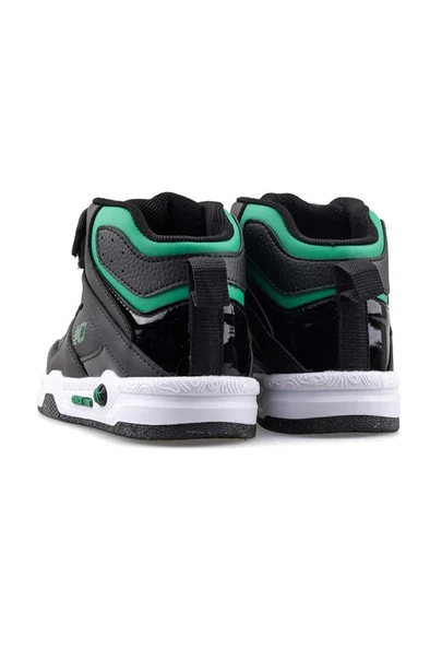Ndrops 021-24 Deri Cırt Bantlı Erkek Çocuk Spor Bot Siyah Yeşil - Resim 3