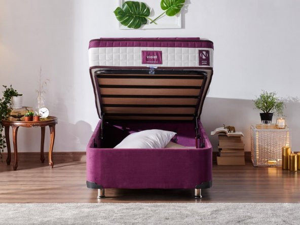 Niron Violet Baza ve Başlık Seti - 90x200 cm Tek Kişilik Sandıklı Mor Kumaş Baza ve Başlığı - 3
