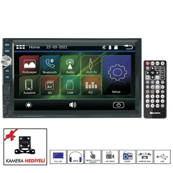 Roadstar RD7200 7" Bluetooth lu Double Din Teyp - 3