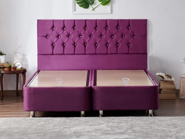 Niron Violet Baza ve Başlık Seti 140x190 cm Çift Kişilik Sandıklı Mor Kumaş Baza ve Başlığı