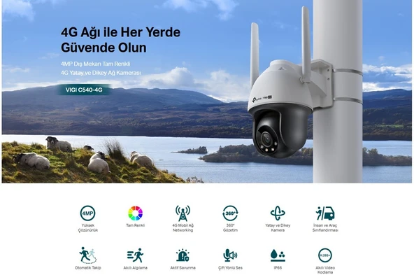 TP-Link VIGI C540-4G 4mp 4mm Lens 30mt FullColor H.265+ Dahili Ses Ve Hoparlör 4G IP PTZ Kamera - 5