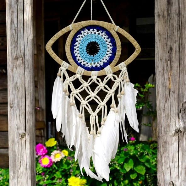 Rafyalı Makrome Örmeli Göz Model El Yapımı Duvar Süsü - Resim 5