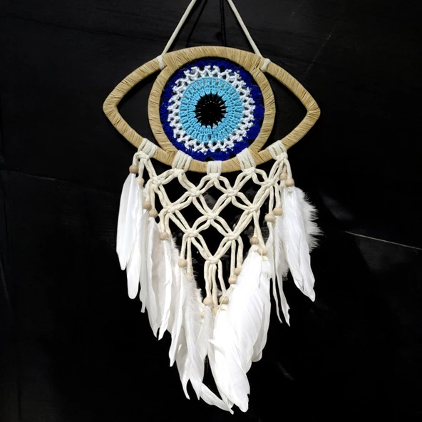 Rafyalı Makrome Örmeli Göz Model El Yapımı Duvar Süsü - Resim 4