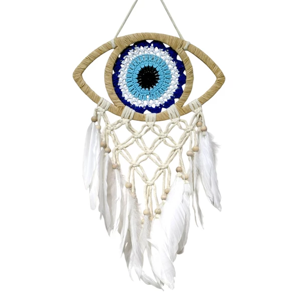 Rafyalı Makrome Örmeli Göz Model El Yapımı Duvar Süsü - Resim 3