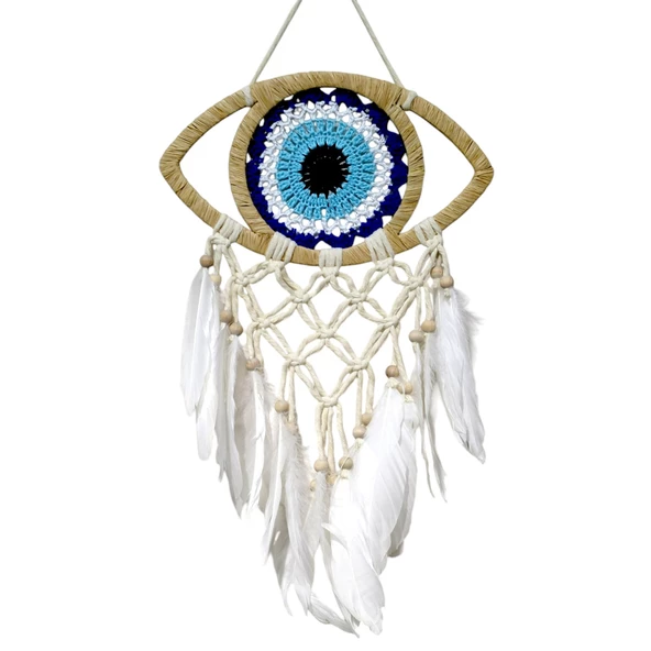 Rafyalı Makrome Örmeli Göz Model El Yapımı Duvar Süsü - Resim 2