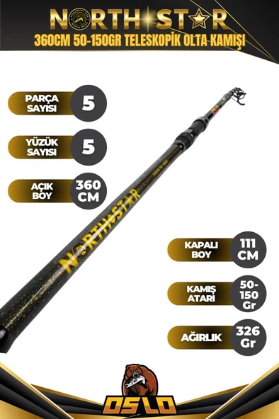 Oslo North Star 360cm 50-150gr Teleskopik Olta Kamışı
