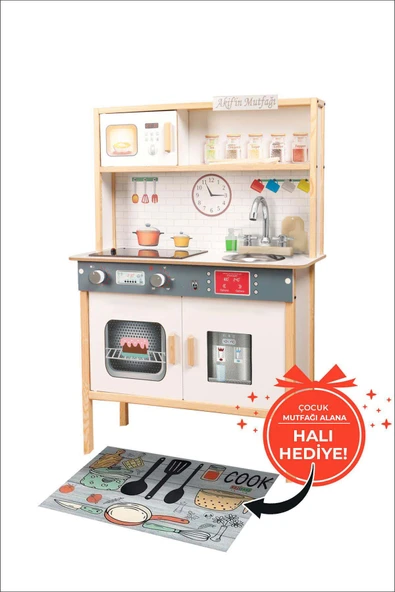 Ledli Ahşap Oyuncak Mutfak ~ Montessori Mutfak, Çocuk Mutfağı, Hediye Halı DBK101 - 5