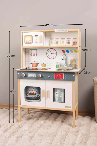 Ledli Ahşap Oyuncak Mutfak ~ Montessori Mutfak, Çocuk Mutfağı, Hediye Halı DBK101 - 4