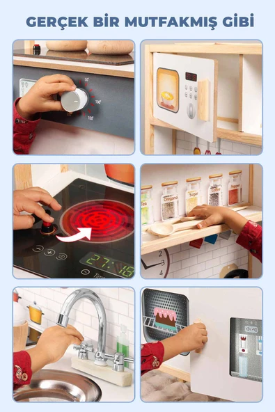 Ledli Ahşap Oyuncak Mutfak ~ Montessori Mutfak, Çocuk Mutfağı, Hediye Halı DBK101 - 3