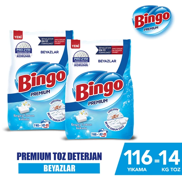 Bingo Premium Toz Çamaşır Deterjanı 7 Kg Beyaz 2'li